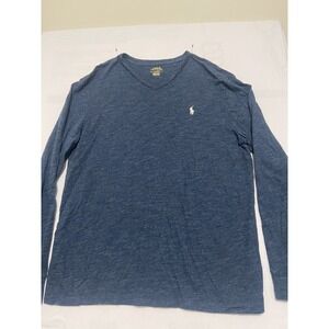 Polo Ralph Lauren Mens V Neck T-Shirt Long Sleeve Large Navy Blue